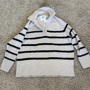 Aerie Women's Black Striped Cream Turtleneck Sweater